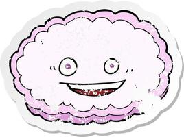 retro distressed sticker of a cartoon happy pink cloud vector