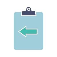 Assignment return glyph color icon. Silhouette symbol on white background with no outline. Clipboard with left arrow. Negative space. Vector illustration