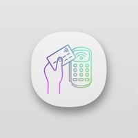 Payment terminal app icon. POS terminal. NFC payment. Contactless transaction. UI UX user interface. Web or mobile application. Near field communication. E-payment. Vector isolated illustration