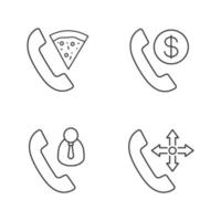 conjunto de iconos lineales de servicios telefónicos. entrega de pizza, atención al cliente, cargos telefónicos. símbolos de contorno de línea delgada. ilustraciones aisladas de contorno vectorial. trazo editable vector