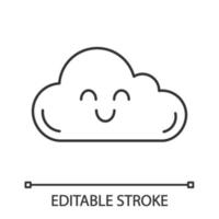 Smiling cloud linear icon. Easy cloud computing. Thin line illustration. Good weather forecast. Emoji, emoticon. Contour symbol. Vector isolated outline drawing. Editable stroke