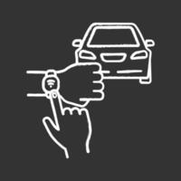 icono de tiza de coche nfc. Pulsera nfc con llave automática. automóvil inteligente. control automático de comunicación de campo cercano. ilustración de pizarra de vector aislado