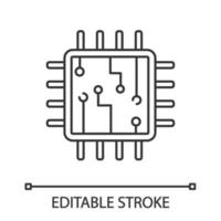 Computer chip linear icon. Thin line illustration. Processor. Memory card. Central processing unit. Artificial intelligence. Contour symbol. Vector isolated outline drawing. Editable stroke