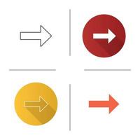 Forward arrow icon. Next. Right arrow. Motion. Flat design, linear and color styles. Isolated vector illustrations