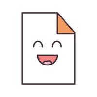 Smiling file character color icon. Happy document. Successful agreement, contract. Excellent review. Emoji, emoticon. Isolated vector illustration