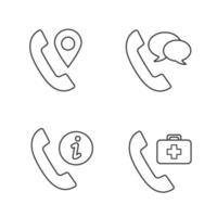 Phone services linear icons set. Call tracking, conversation, infocenter, doctor appointment. Thin line contour symbols. Isolated vector outline illustrations. Editable stroke