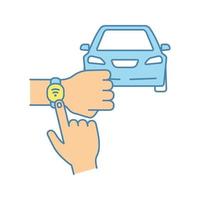 NFC car color icon. NFC bracelet auto key. Smart automobile. Near field communication auto control. Isolated vector illustration