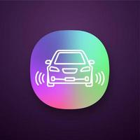 Smart car app icon. NFC auto with radar sensors. Intelligent vehicle. UI UX user interface. Web application. Self driving automobile. Autonomous car. Driverless vehicle. Vector isolated illustration