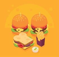 isometric fast food icons vector