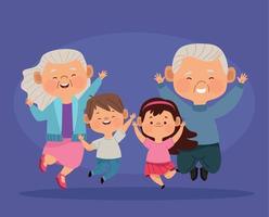 grandparents couple with kids vector