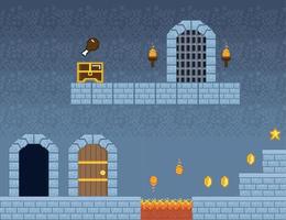escena del castillo del videojuego pixelart vector