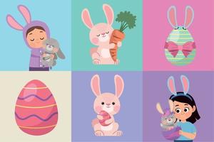 seis iconos felices de pascua vector