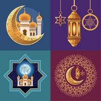 cuatro iconos de ramadan kareem vector