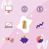 nueve iconos financieros de economía vector