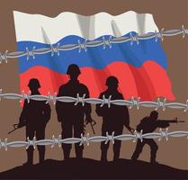 russian flag and soldiers vector