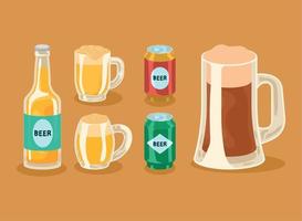 seis iconos de productos de cervezas vector