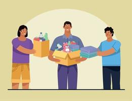 charitable people with donations vector