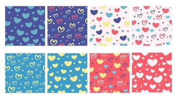 heart seamless patterns in combination of pink, blue, pale yellow and white pastel color. Suitable for scrapbook, product design, wrapping, packaging, background, invitation, and creative project vector