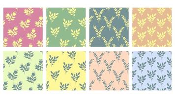 Simple floral leaf and flower seamless patterns in combination of pink, blue, pale yellow pastel color. Suitable for scrapbook, product design, wrapping, packaging, background vector