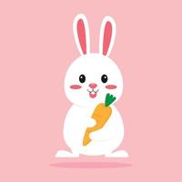 Cute happy rabbit with carrot on pink background illustration vector. vector