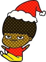 comic book style illustration of a boy wearing santa hat vector