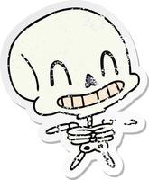 distressed sticker cartoon of spooky kawaii skeleton vector