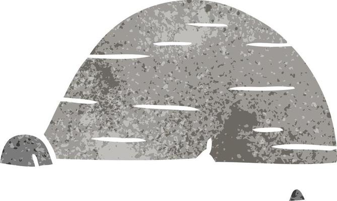 retro cartoon doodle of grey stone boulder