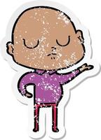 distressed sticker of a cartoon bald man vector