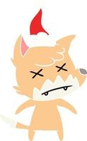 flat color illustration of a dead fox wearing santa hat vector