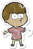 distressed sticker of a cartoon curious boy vector