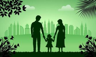 silhouette family parent child standing hand in hand vector