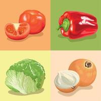 verduras alimentos saludables cuatro iconos vector