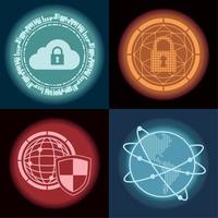 cuatro iconos de seguridad cibernética vector