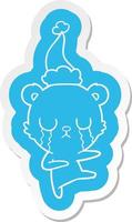 crying polar bear cartoon  sticker of a wearing santa hat vector