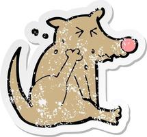 retro distressed sticker of a cartoon dog scratching vector