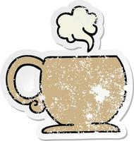 distressed sticker of a quirky hand drawn cartoon hot drink vector