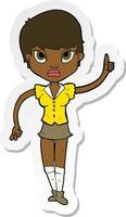 sticker of a cartoon pretty woman with idea vector