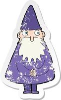 retro distressed sticker of a cartoon wizard vector