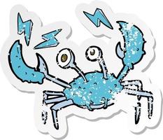 retro distressed sticker of a cartoon crab vector