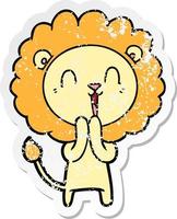 distressed sticker of a laughing lion cartoon vector