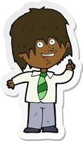 sticker of a cartoon school boy with idea vector