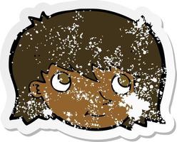 retro distressed sticker of a cartoon female face vector