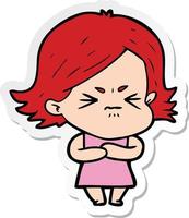 sticker of a cartoon angry girl vector