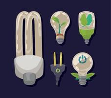 cinco iconos de energía limpia vector