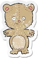 retro distressed sticker of a cartoon teddy bear vector