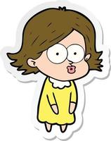 sticker of a cartoon girl pouting vector