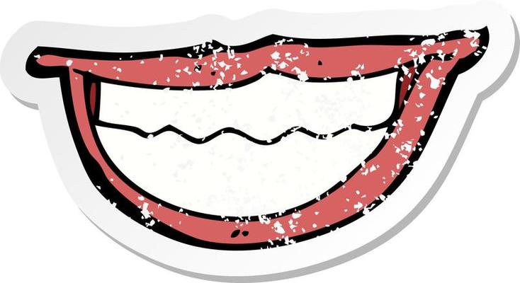retro distressed sticker of a cartoon grinning mouth