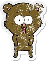 pegatina angustiada de una caricatura de oso de peluche que se ríe vector