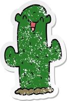 distressed sticker of a cartoon cactus vector