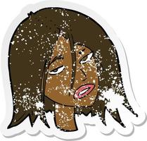 retro distressed sticker of a cartoon annoyed woman vector